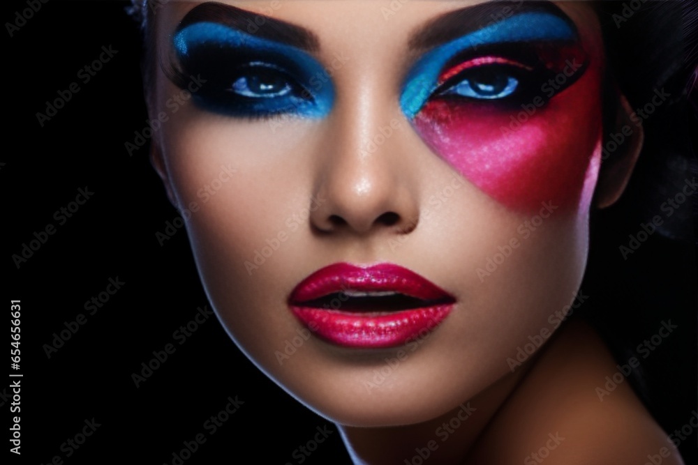 Generative AI : Close-up portrait of beautiful woman with bright make-up