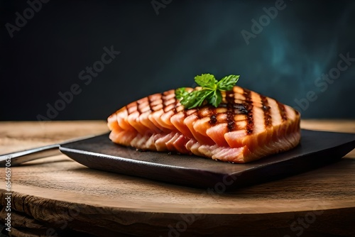 grilled steake fish on a plate photo