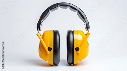 Yellow earmuffs isolated on white background 