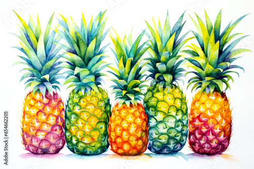 Pineapples on a white background. Watercolor illustration.
