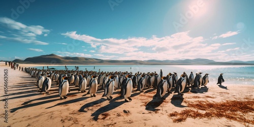 Penguin Colony on the Beach with Beautiful landscape View