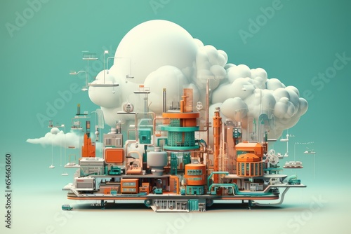 Digital Skyline A Cloud Computing Illustration Adorned with Various Objects