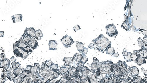 scattered ice cubes render 3D illustration on alpha channel
