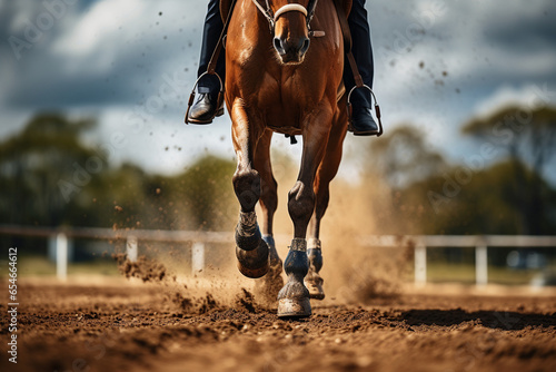 photo taken from the perspective of a rider's stirrup, showcasing the connection between the rider and the horse during a gallop