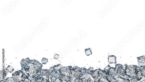 scattered ice cubes render 3D illustration on alpha channel