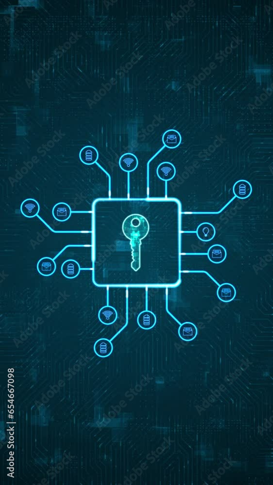 Motion graphic of Blue digital security key logo and HUD technology ...