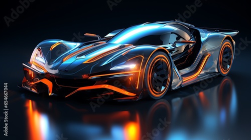 3D rendering of a brand-less generic concept car in black background