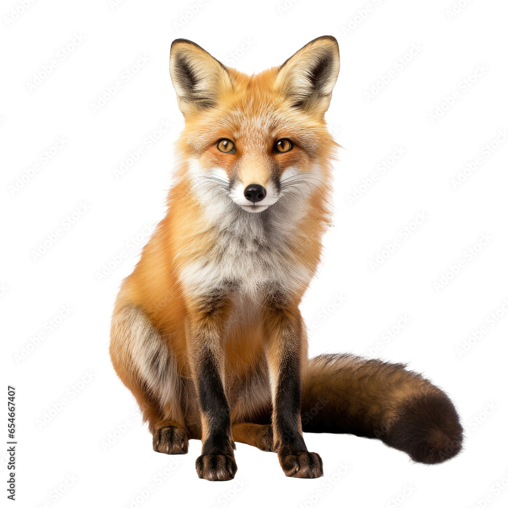 Red fox sitting on transparent background