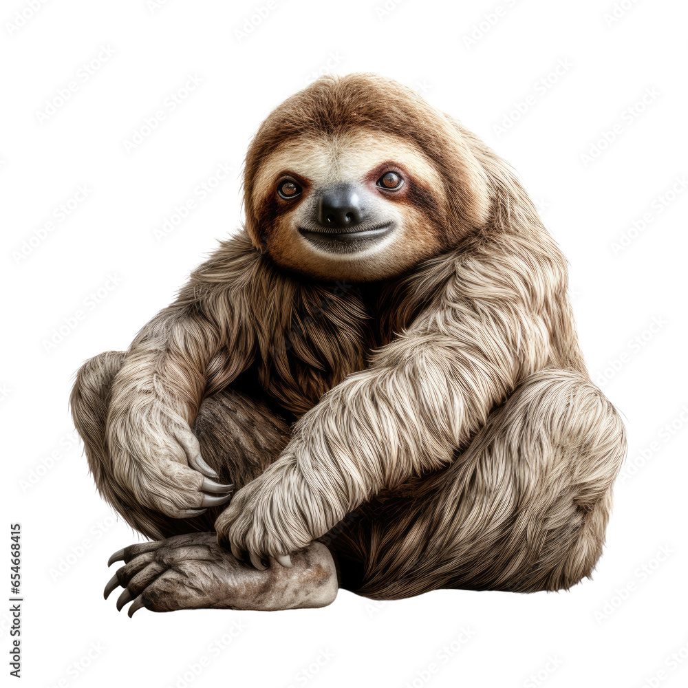 Fototapeta premium Sloth sitting position on transparent background