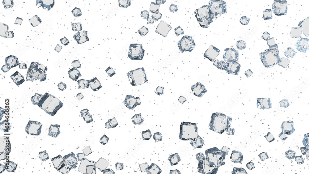 scattered ice cubes render 3D illustration on alpha channel