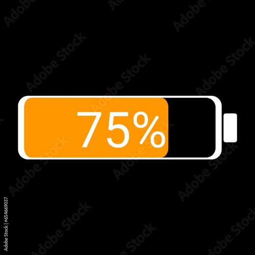 smartphone battery icon. power reduced by 75%. black background photo