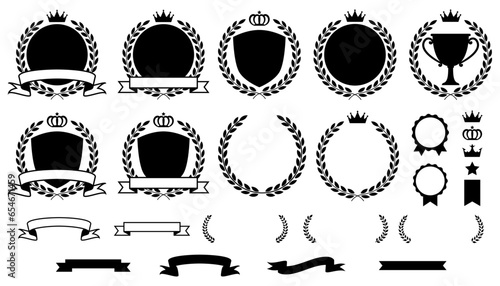 月桂樹とリボンのフレームのセット