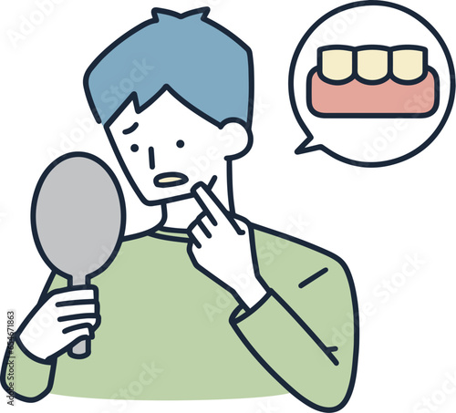 歯が黄ばんだ男性　シンプルイラスト