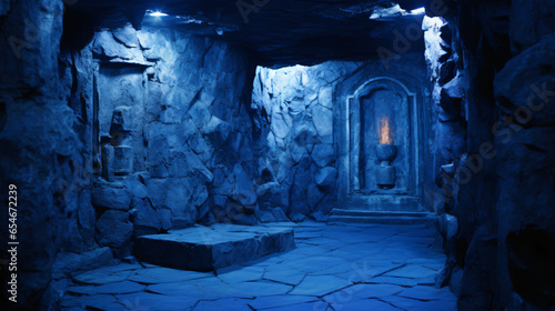 Blue room. Stone room or chamber in bluish tone