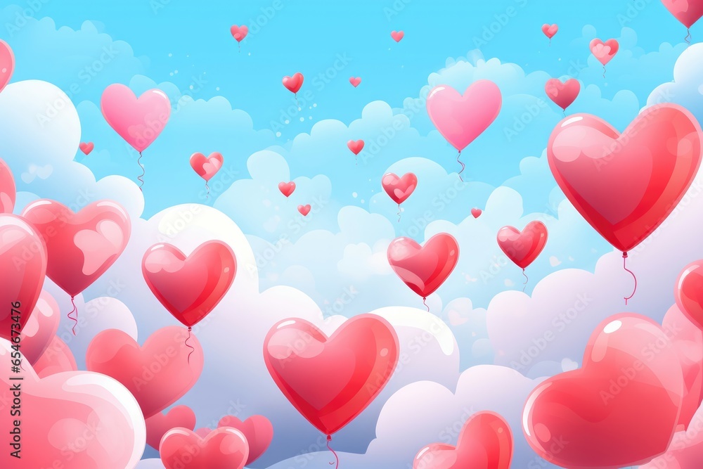Heart-shaped balloons floated gracefully, filling the sky with vibrant colors on Valentine's Day.