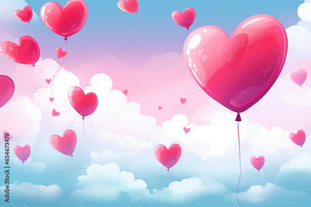 Heart-shaped balloons floated gracefully, filling the sky with vibrant colors on Valentine's Day.