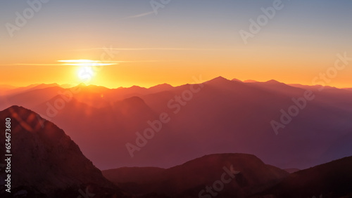 Beautiful sunrise over the mountain landscape.