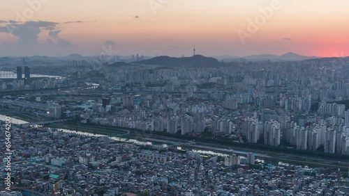 Time Lapse-Seoul City Downtown Skyline at night of Mt.yongmasan.
