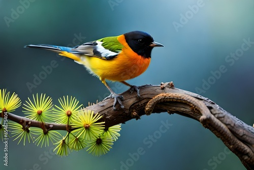 Yellow robin on branch Ai Generated