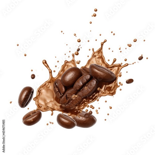 coffee beans falling into the water. coffee beans splash