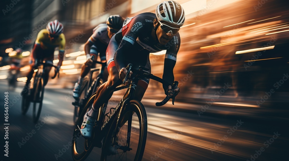  Blurred Speed: The Intense World of Racing Cyclists - obrazy, fototapety, plakaty 