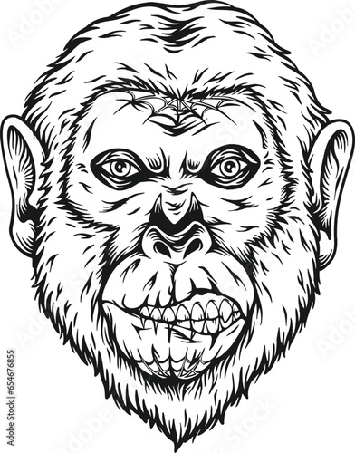 Zombie monkey haunting nightmare monochrome vector illustrations for your work logo, merchandise t-shirt, stickers and label designs, poster, greeting cards advertising business company or brands. photo