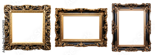 Black carved wooden frame. Carved gilded frame on isolated background, Neoclassical full picture frame.