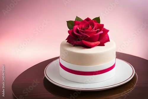 A Culinary Masterpiece Featuring a Cake Bedecked with Exquisite Roses, Where the Artistry of Pastry Meets the Beauty of Nature, Creating a Visual and Tasteful Symphony of Flavors and Aesthetics that E photo