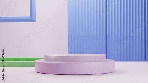A podium with pink color and 3d render style