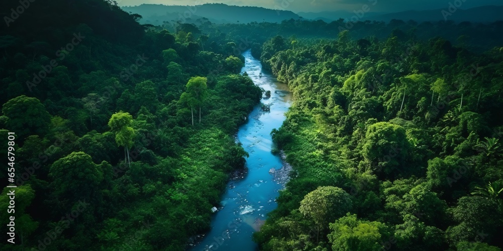Aerial View of Green Forest and River Aerial View of Green Forest and River