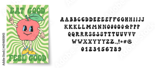 Retro style font alphabet. Groovy font. 60s and 70s typography. Groovy alphabet letters, numbers, punctuation marks. 60s groovy font. Retro cartoon alphabet. Vintage hippie lettering.