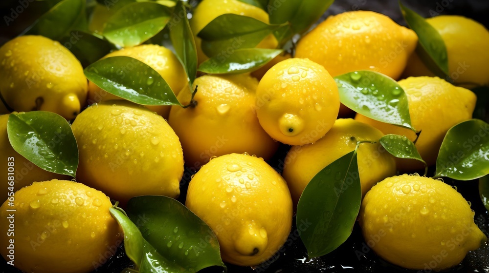 Obraz na płótnie fresh lemon fruit with water drops w salonie