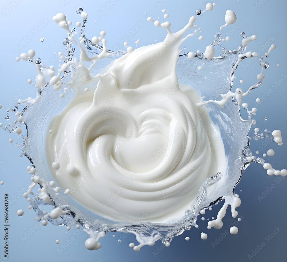 A circle of milk splashes over a white background, ivory. A circle of milk splashes over a white background, ivory.