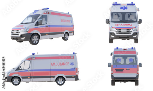 Set of realistic ambulance van isolated on transparency background