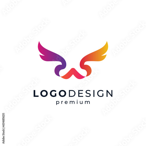 colorful letter W with bird and fire logo design