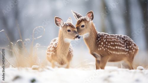 deer in the woods, winter landscape with snow