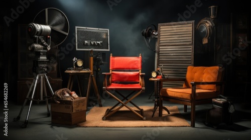 Director's chair with megaphone and clapboard