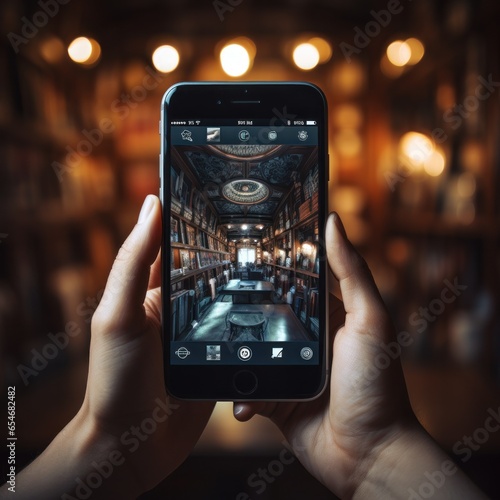 Hands holding smartphone with film app icon