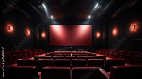Cinema seats with spotlight and blank screen