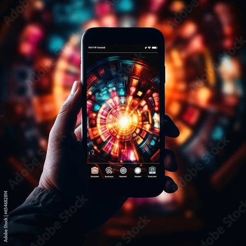 Hands holding smartphone with film app icon