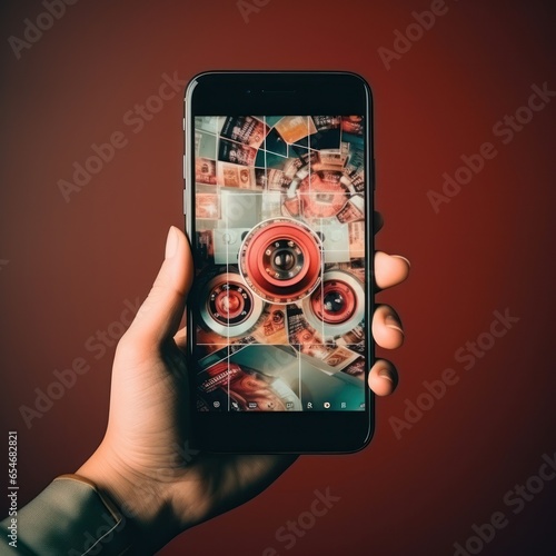 Hands holding smartphone with film app icon