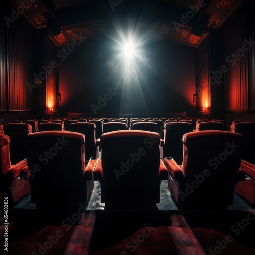 Cinema seats with spotlight and blank screen