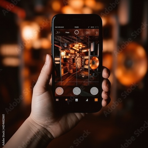 Hands holding smartphone with film app icon