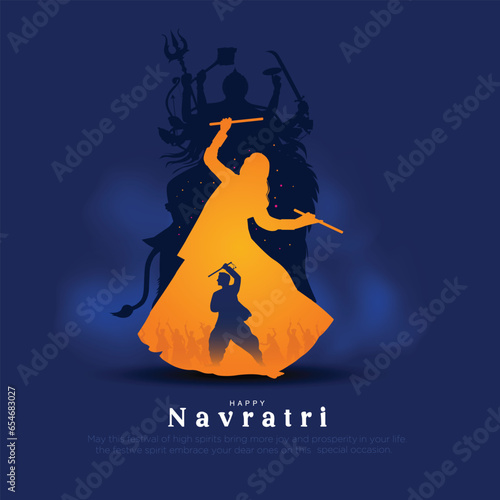 Garba Night poster for Navratri Dussehra festival of India. vector illustration design of peoples playing Dandiya dance.