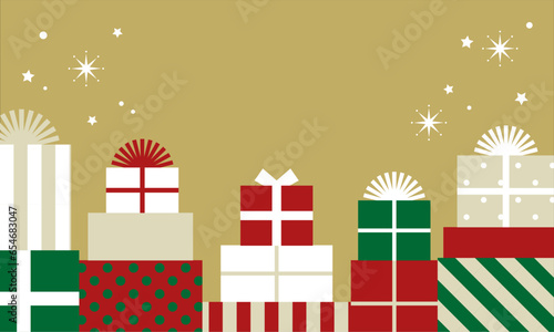 クリスマスプレゼント 積み上げたギフトボックスの背景イラスト素材 ベクター 箱 冬
