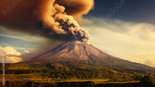 Cotopaxi volcano with a distinct plume of smoke