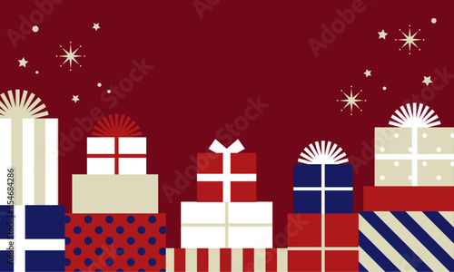 積み上がったクリスマスプレゼントのイラスト素材 ベクター ギフトボックス 箱
