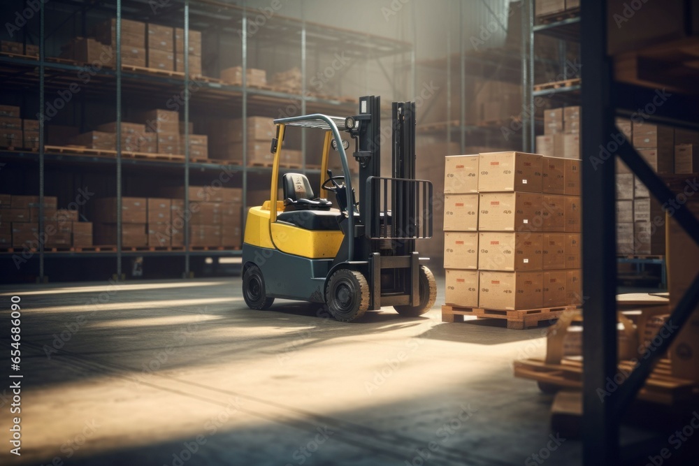 Fork truck. Work safety warehouse. Generate Ai
