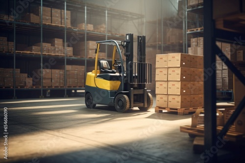 Fork truck. Work safety warehouse. Generate Ai