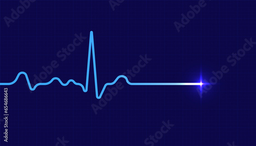 Heart beat pulse electrocardiogram rhythm on blue background